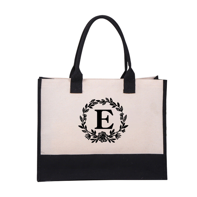 Perfect Gift-DIY Letter Canvas Bag Women Hit Color Simple Shoulder Shopping Tote Handbag