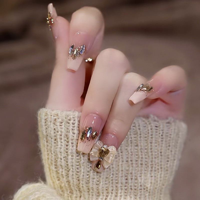 [Exquisite Gift] Sweet Artificial Rhinestones Wearable False Nails for Women