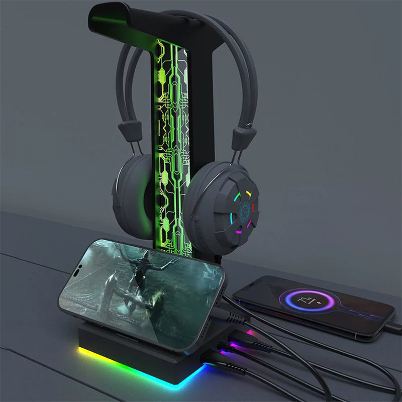 Illuminated Integrated USB RGB Gaming Headset Stand