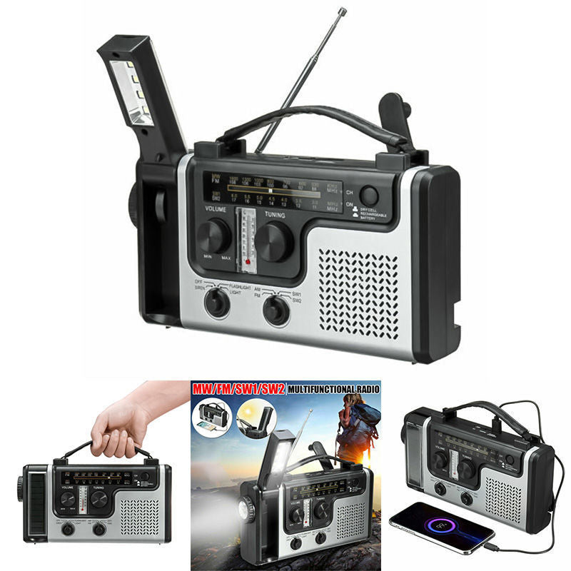 Portable Hand-Cranked Emergency Radio Flashlight